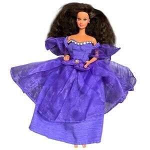 Barbie Mattel Brunette Doll with Purple Dress EUC